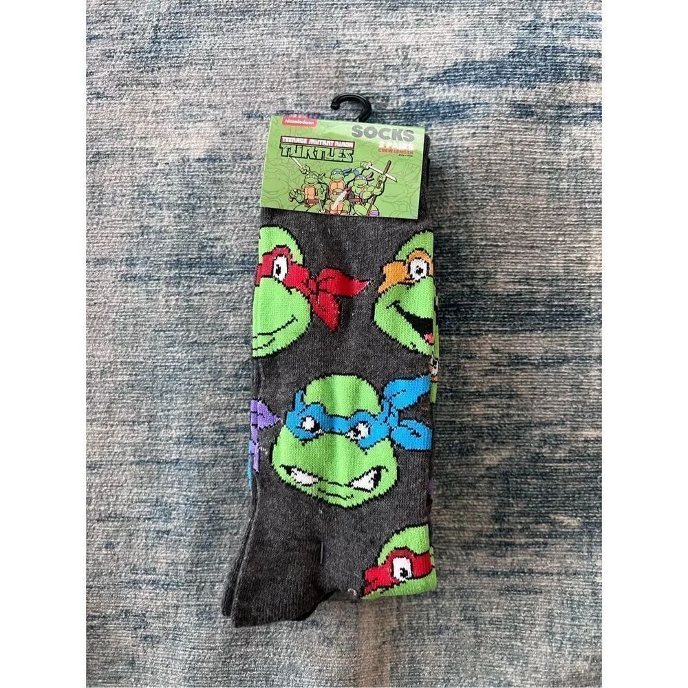New! Teenage Mutant Ninja Turtles Crew Length Black and Gray Socks Unisex Large